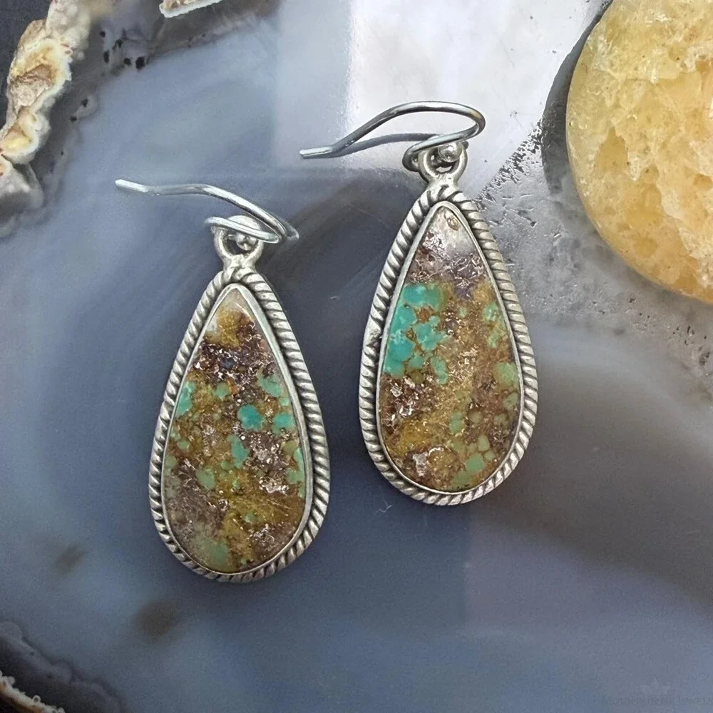 Sterling Southwestern Style Teardrop Royston Turquoise Dangle Earrings For Women